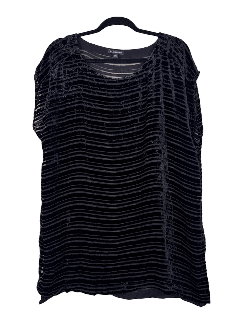 Eileen Fisher Black Velvet Burnout Blouse Tunic Womens L Casual Classic Fall